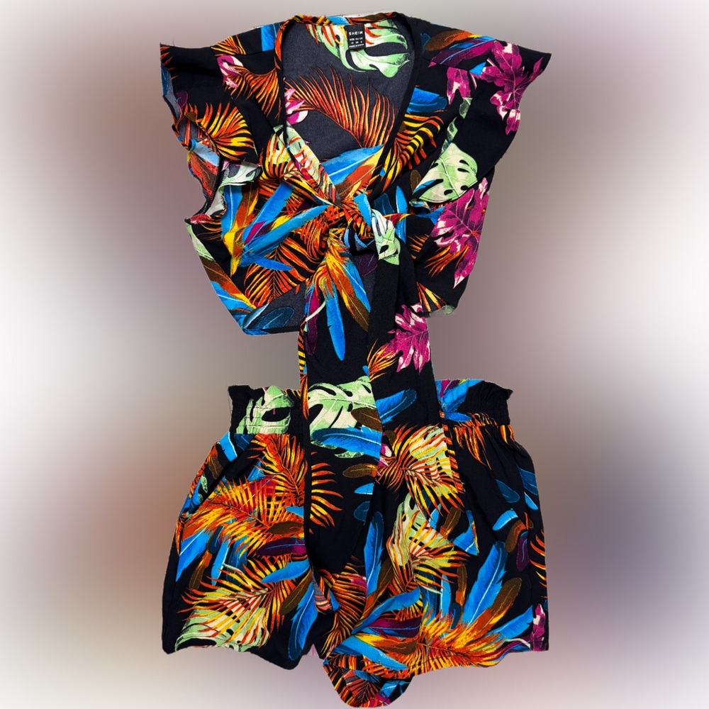SHEIN Colorful Tropical Women’s Two Piece set Size M